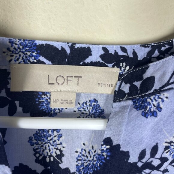 Loft Women's Navy & Blue Wide 3/4 Sleeve Floral Semi-Sheer Top MP! - Picture 3 of 4
